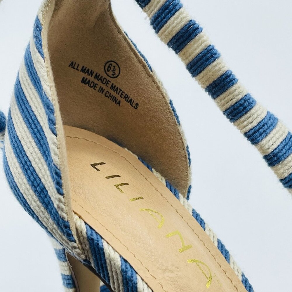 Liliana Heels Womens Size 6.5 Blue White Striped Strappy Stiletto High Shoes - Picture 10 of 12